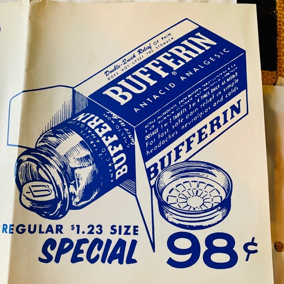 Vtg Advertising Paper Sign "Bufferin" DBL Sided - Picture 2 of 6